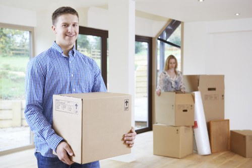 Packed boxes and furniture ready for removals van transport in East London