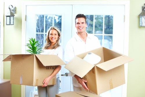 Boxes and wrapped furniture prepared for a local Shoreditch home move